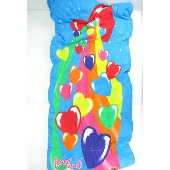 Vintage‎ 1986 Lisa Frank Rainbow Hearts Sleeping Bag Acceptable Condition - Picture 1 of 6